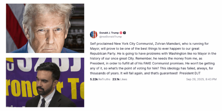 Trump Says He Won’t Fund Mamdani’s ‘Fake Communist Promises’